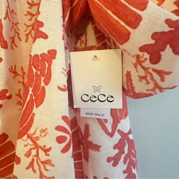 NWT, CeCe, Orange and White Blouse, Puffed Sleeves, Women's Size Medium - Picture 4 of 11